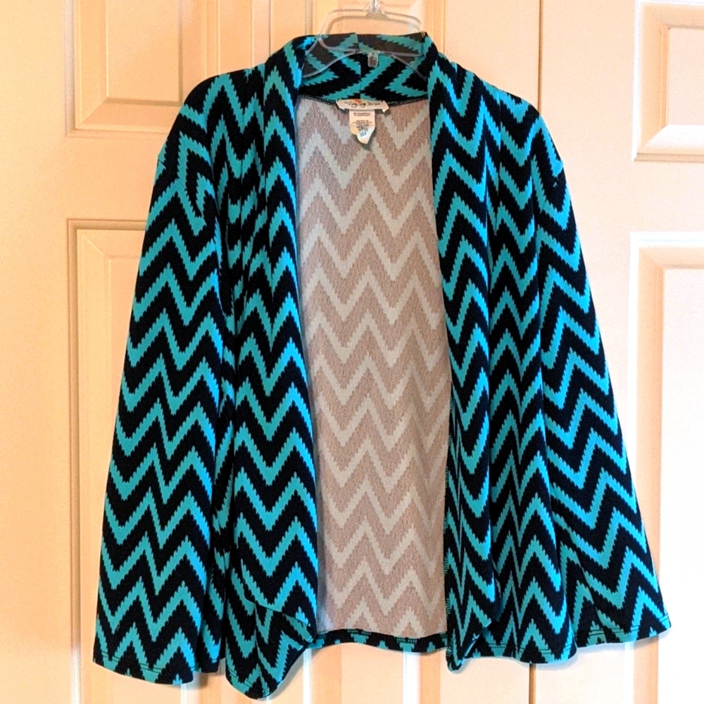 Zigzag stripe boutique teal navy chevron blazer XL